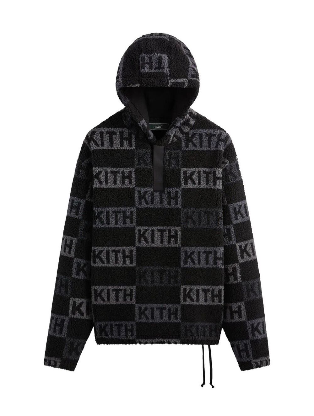 Kith Merrick Sherpa Hoodie Black All Over Logo Fleece Jacket Men’s M NEW